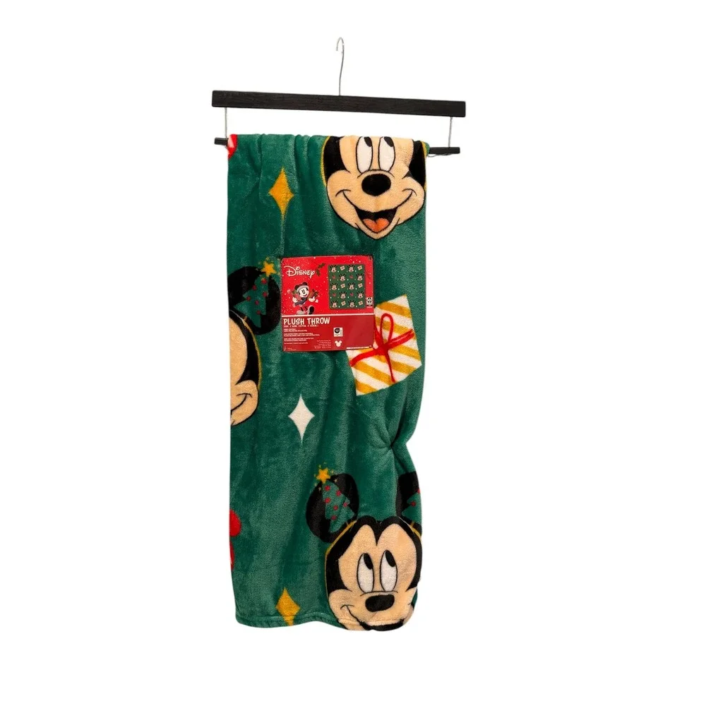 Disney Mickey Mouse Christmas Plush Throw Blanket Green Holiday 50x60 New